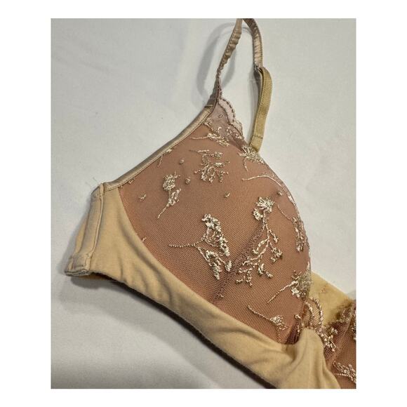 La Perla Embroidered Tulle Wireless Padded Bralette Size 32B Halo Ivory Nude - Picture 4 of 10